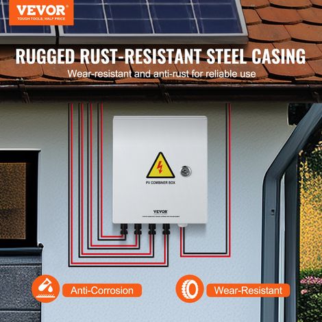 Boîte de combinaison PV, 4 chaînes, boîte de combinaison solaire, fusible de courant nominal 15 A, disjoncteur 63 A et parafoudre,… (1/5)