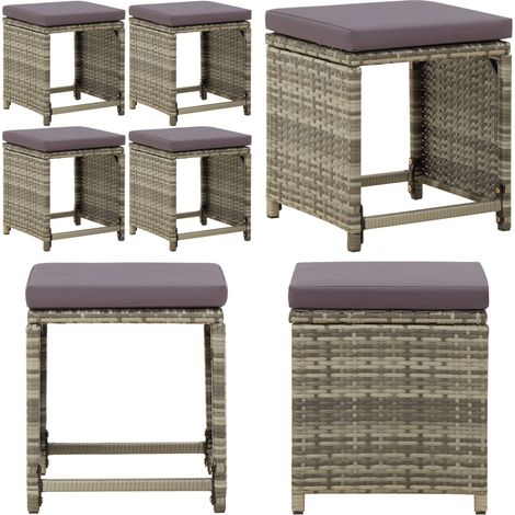 Tabourets de jardin lot de 4 avec coussins Résine tressée Gris - Tabourets De Jardin - Chaise De Jardin - Mobilier De Jardin - Résine Tressée - Fauteuil De Jardin - Home & Living (1/5)