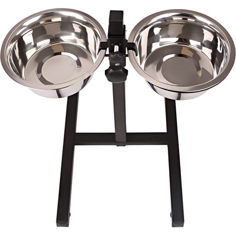 Gamelles doubles pour animaux de compagnie avec support réglable, en acier inoxydable, étanches, pour chiens et chats (1/2)