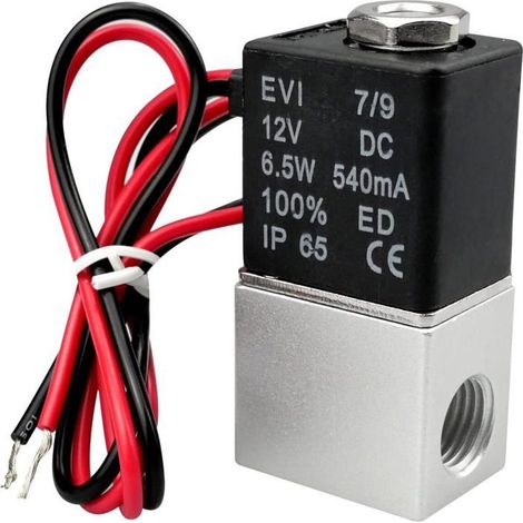 Électrovanne 12 V DC 1/4" NPT, 2 voies normalement fermée - aluminium, NBR, inox (1/5)