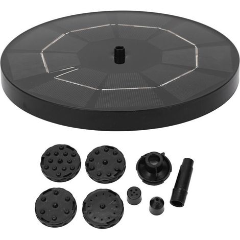 Kit de pompe solaire pour fontaine d'extérieur (bassin), 3 W, diamètre 180 mm (7,09 po), hauteur maximale 70 cm (27,56 po), avec 6 buses. (1/5)