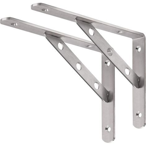 Set di 2 robuste staffe per mensole in acciaio inox da 20 cm, staffa ad angolo retto a forma di L. (1/5)