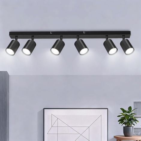 Luminaire Plafonnier Spots Orientable Noir, Plafonnier LED 6 Spots Moderne Spot Plafond GU10 Spot Interieur Plafond pour Cuisine, Salon, Sans Ampoule (1/5)