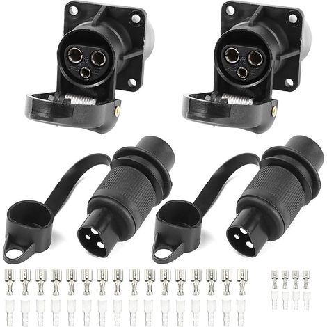 2 pièces Fiche Remorque 3broches 12v 24v et 2 pièces Prise Remorque 3broches,Fiche Attelage 3 pin Mâle pour Agricole Véhicule,Voiture Porte-vélo,Prise d'attelage,Prise 3 plots Agricole (1/5)