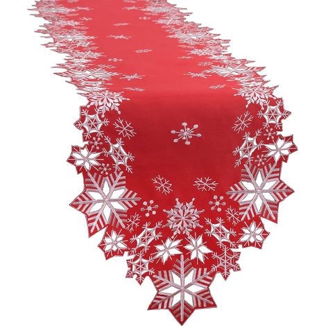 Bestickter Tischläufer mit Weihnachts- und Winterschneeflockenmotiv, 39 x 224 cm (1/5)