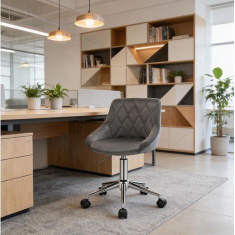 Silla de oficina giratoria con ruedas, altura regulable, terciopelo gris oscuro DESVIAE (1/5)