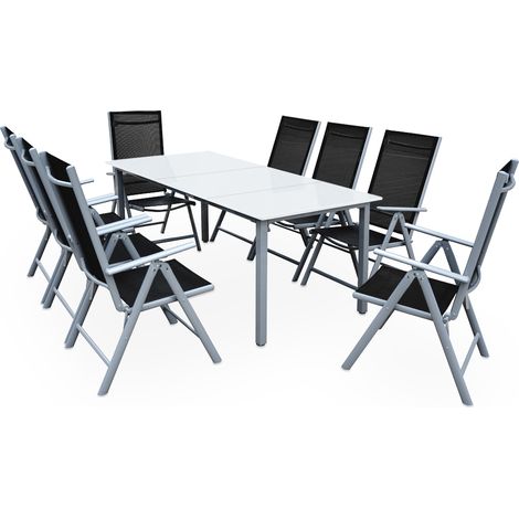 CASARIA® 9pc Aluminum Garden Chair Glass Top Table Set 8 Seat Outdoor Furniture  Silver (1/5)