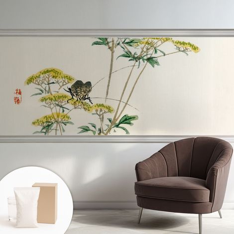 Papier peint intissé mural avec colle pour salon et chambre Décoration murale rapide - Colle incluse gratuite Fleurs de la nature 250x104 cm (1/5)