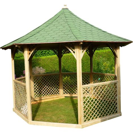 Habrita – Pavillon octogonal 8.78m² en sapin massif traité autoclave – Toit en bardeau bitumé – Pour espaces extérieurs – KIC35 (1/5)