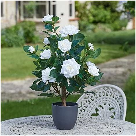 Artificial Regent's Rose Potted Plant or Tree Free Standing Faux Flowers for Home Garden Decorative Faux Foliage Indoor Outdoor D�cor Rose Bush Weather Resistant (60cm - White) (1/3)