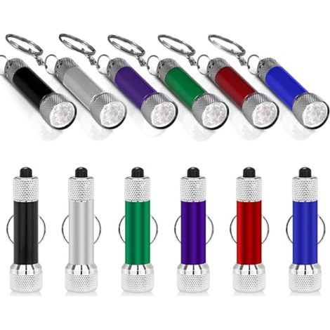 Lot de 12 mini lampes LED, petites lampes de poche colorées pour porte-clés, super lumineuses, pour enfants et adultes, camping, randonnée, cadeaux extérieurs. (1/5)