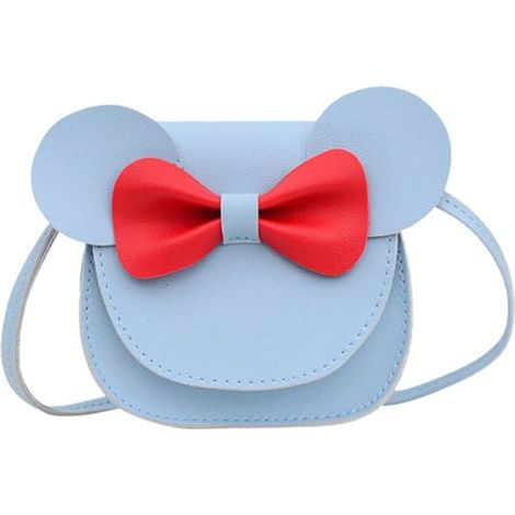 Sac à main à bandoulière PU mignon petite fille bowknot (bleu)