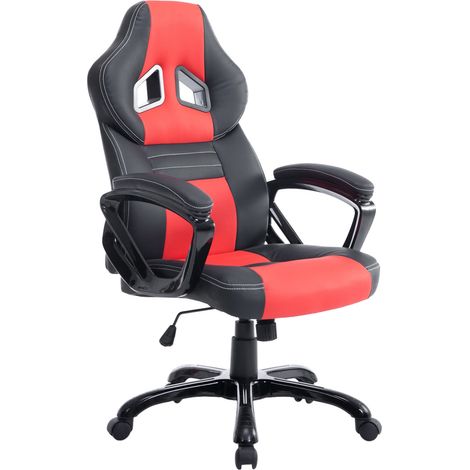 Fauteuil de bureau gaming sur roulettes mécanisme d'inclinaison en PVC noir / rouge et plastique 100002595 (1/5)