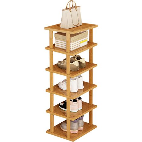 Étagère à chaussures en bois, étagère de rangement pour chaussures, étagères amovibles à 6 niveaux. (1/5)