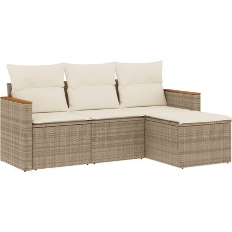 Salon de jardin avec coussins 4 pcs beige résine tressée (1/5)