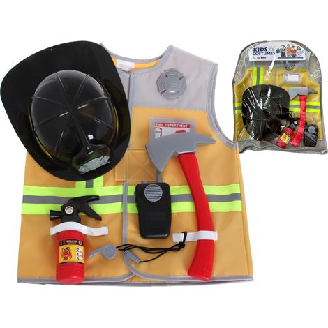 Ensemble de pompier : casque de pompier, costume de pompier, extincteur, gilet de pompier (1/5)