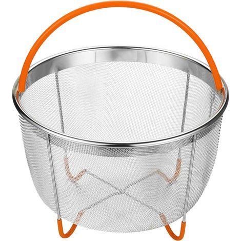 passoire en acier inoxydable 6 pintes, poignée en silicone facile à soulever, paniers à œufs, passoires à pâtes (orange) (1/5)