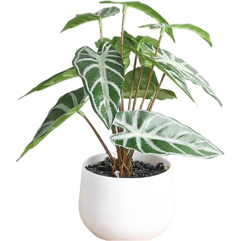 Bouquet de fleurs artificielles, fleurs en plastique longue durée, pot en PVC imitation céramique pour décoration intérieure + alocasia (1/2)