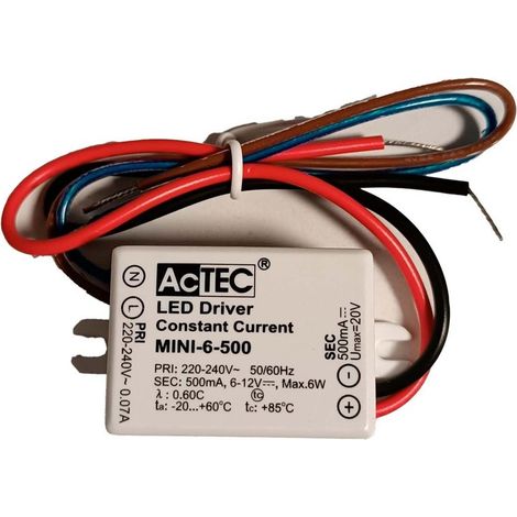 Mini Led Driver IP65 Corrente Costante 500mA 6V-12VDC 6W 48X38X21mm