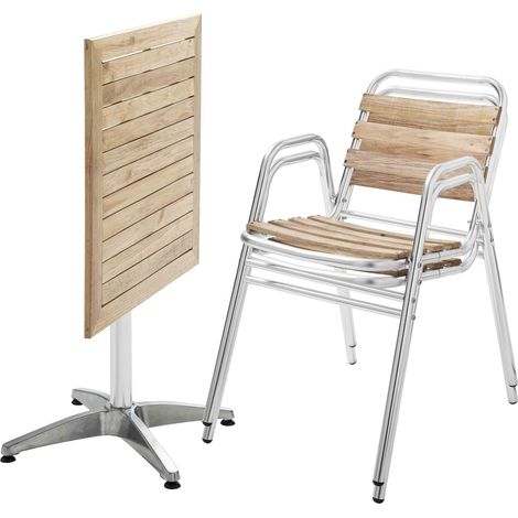 Table de jardin pliante et 2 chaises en aluminium et bois (1/5)