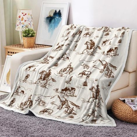 Couverture pour bébé à imprimé Vache Peluche Occidentale pour bébé, Drap de lit Doux pour Ferme, Voiture, Appartement, Camping, Cuisine, extérieur, Pique-Nique, Parc, Plage