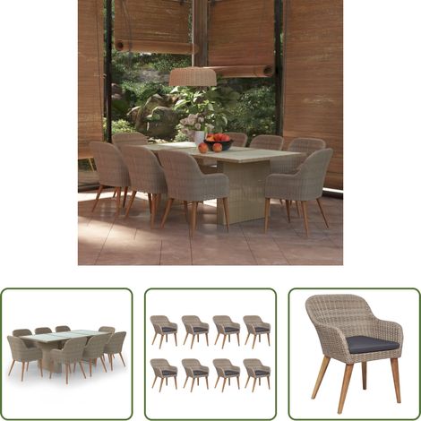 Salle à manger extérieure -  Ensemble à manger de jardin 9 pcs Résine tressée Marron (1/5)