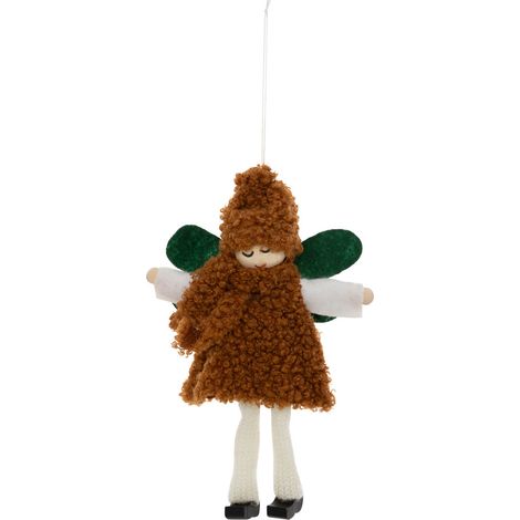 Suspension de Noël Fée en bouclettes marron H 16 cm - Feeric Christmas (1/2)