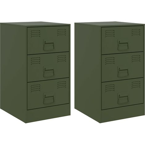 Set di 2 comodini con 3 cassetti 34,5 x 39 x 62 cm acciaio verde DEC035760