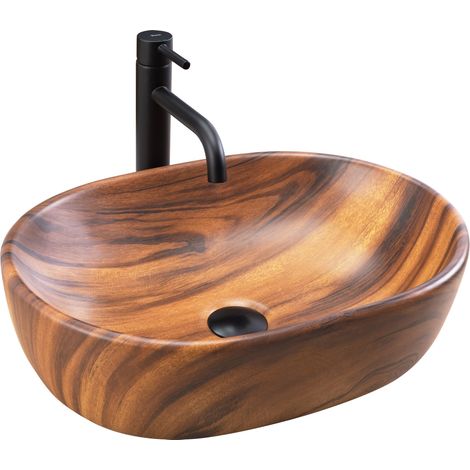 REA – Vasque à poser céramique sanitaire marron 480x345mm – Hauteur 135mm – Montage à poser – Trou de vidange 45mm (1/5)