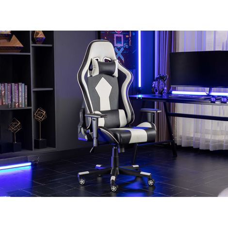 Deco In Paris – Fauteuil de bureau gaming ergonomique en simili cuir noir et blanc – Dossier inclinable – Accoudoirs fournis – Hauteur d'assise 46cm (1/5)