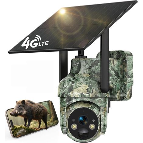 Caméra Trap Solaire Cellulaire 4G LTE, Carte SIM Intégrée sans WiFi, Caméra Surveillance avec Détection de Mouvement, 2K Vision Nocturne, 360° PTZ, Audio Bidirectionnel, IP66 Etanche (1 Unité) (1/5)