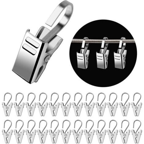Pair Lot de 50 Pièces Pinces à Rideaux en Métal, Argent Clips en Acier Inoxydable an Crochets, Crochets Anneaux à Pince pour Draperie, Pince Rideau Douche, Photo, lumières