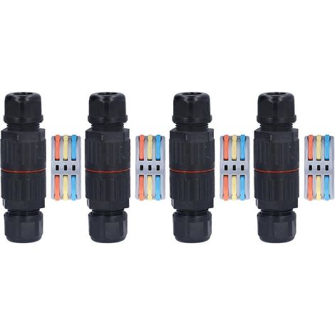 4 Stück wasserdichte Anschlussdosen-Verbinder, gerade Durchgangsverbinder für externe Kabelboxen für den Außenbereich, 3 Eingänge, 3 Ausgänge