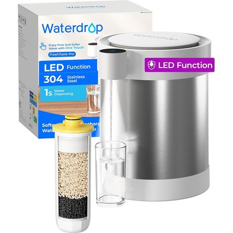 Waterdrop Stainless Steel Rechargeable Water Filter Dispenser with LED Function, WD-ED09W 5.3 L 3 Months Water Softening Electric Can Reduces Calcium, Magnesium and 70+ Pollutants, with 1 Filter (1/5)