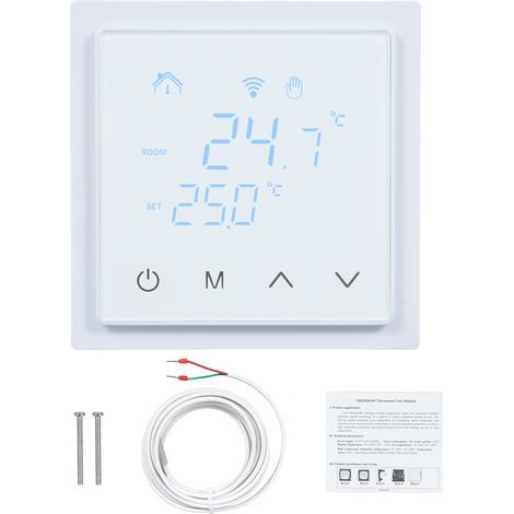 Thermostat d'ambiance intelligent 16A pour chauffage par le sol, régulateur de température 85-250V mural avec écran tactile LED. (1/5)