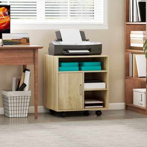 Mueble para Impresora con Ruedas Multifuncional con Estantes con Amplio Espacio de Almacenaje 60x50x65,5 cm Natural (1/5)