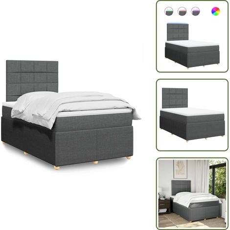 Sommier à lattes de lit avec matelas gris foncé 120x190cm tissu - Sommier À Lattes De Lit - Sommiers À Lattes De Lit - Lit - Meuble De Chambre À Coucher (1/5)