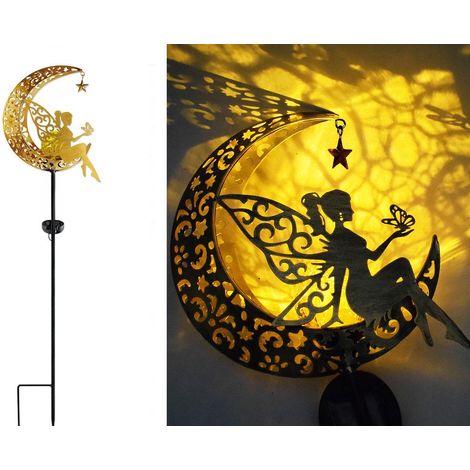 Statues de jardin solaires en fer, décoration extérieure, figurine de fée, piquet lumineux - Style 1 (1/4)