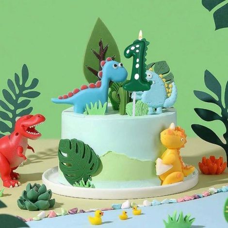 Bougie Numéro, Dinosaure Deco 1 Ans, Bougie Dinosaure 1 Ans, avec Décorations de Gâteau, pourDécoration Anniversaire Numéro 1 (1/4)