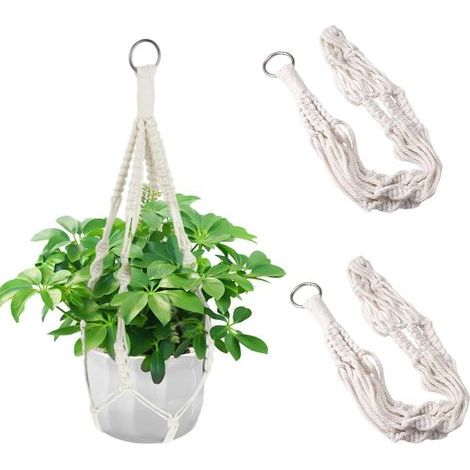 2 Pièces Suspension Plante Intérieure,50 cm Suspension Macramé pour Plante Suspendue,Panier en Corde de Coton à Suspendre pour Décoration de la Maison, Jardinage de Bureau (1/5)