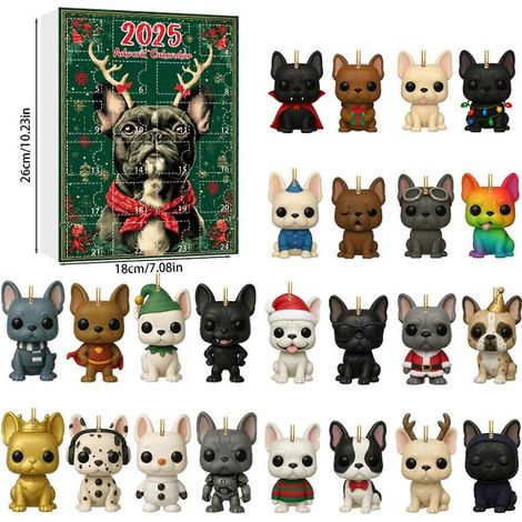 Französische Bulldogge Adventskalender 2025, 2D-Acryl-Hunde-Countdown-Kalender, Geschenk für Kinder – Modell F