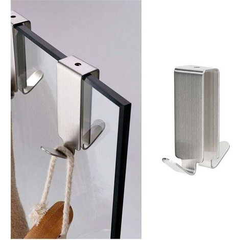2 pcs Crochet double en inox à vitre, Crochet double pour paroi de douche, Acier inoxydable,argent (1/3)