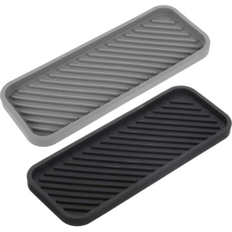 2er-Pack Spülbecken-Organizer aus Silikon, 22,5 cm x 8,7 cm, Schwammhalter, Küchen- und Bad-Organizer für Schwämme, Bürsten, Seife, Silikon-Abtropfmatte (Schwarz und Grau) (1/5)