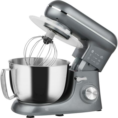 1300-Watt-Küchenmaschine, 4,5-Liter-Profi-Knethaken, Edelstahlschüssel, 6+ Geschwindigkeitsstufen + Pulsfunktion, silber (1/5)