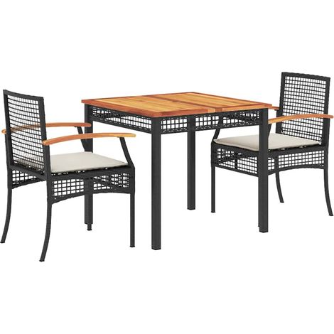 Maison Exclusive - 3-tlg. Garten-Essgruppe mit Kissen Schwarz Pol (1/5)
