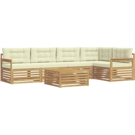 Outdoor Sofa Set with Cushion 6 pcs White and Cream Polyester vidaXL (1/5)