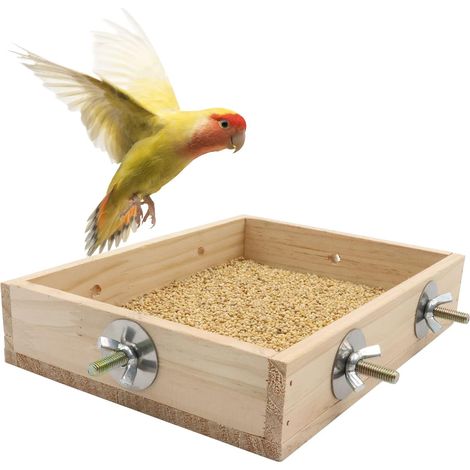 Mangeoire pour Oiseaux et Perroquets - Perchoir en Bois avec Coupelle, Distributeur de Nourriture pour Perruches, Calopsittes et Petits Animaux (Rats, Conures, Pigeons, Chinchillas) (1/5)
