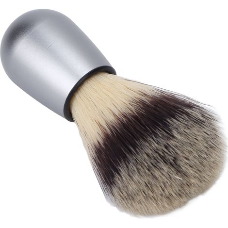 Brosse à barbe professionnelle pour homme, outil de nettoyage moustache, poils synthétiques, manche en métal, blaireau à mousse de rasage, accessoire de soin visage. (1/5)