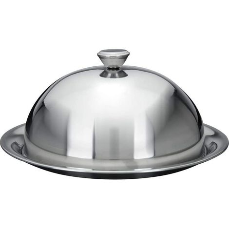 Speise Glocke mit Servier Teller - 30 cm - Edelstahl Käse Haube rund silber