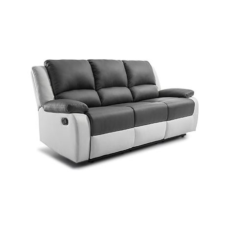 Loungitude – Canapé relaxation 3 places simili cuir – Inclinaison dossier 170° – Repose-pieds relevable – Confort mousse – Dimensions 193x93x96 cm – Blanc et gris